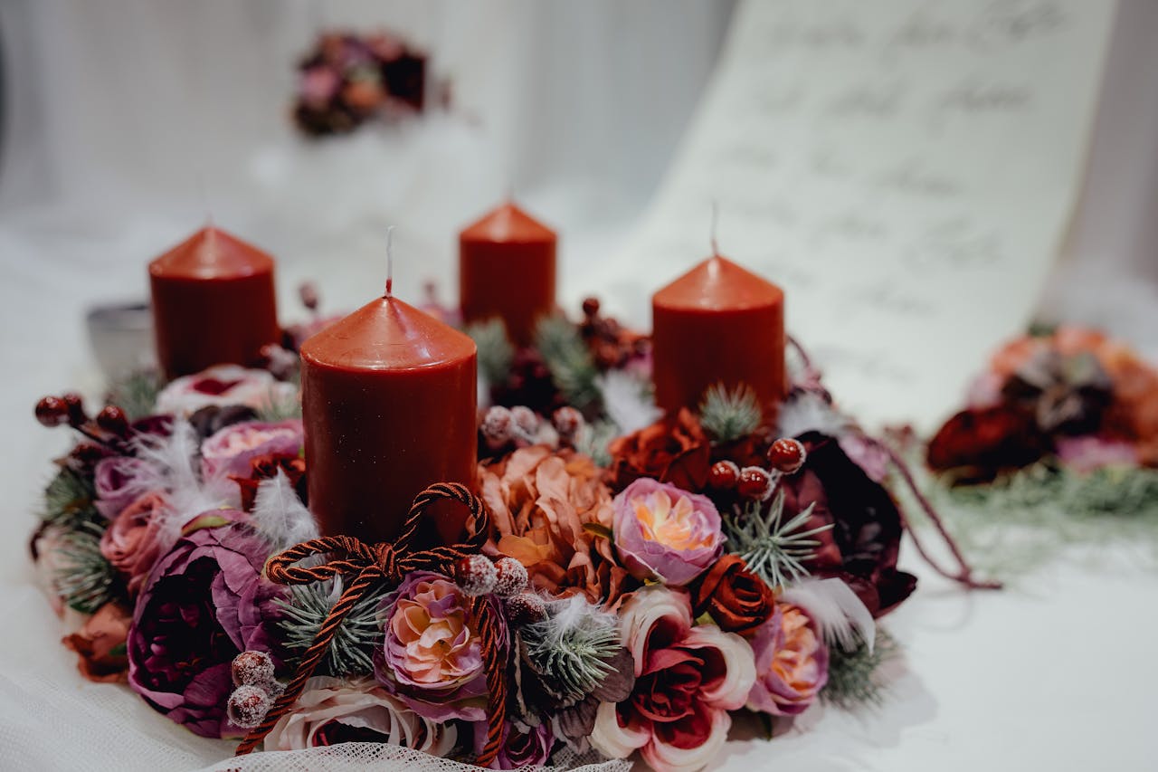 réaliser un centre de table couronne une décoration de Noël